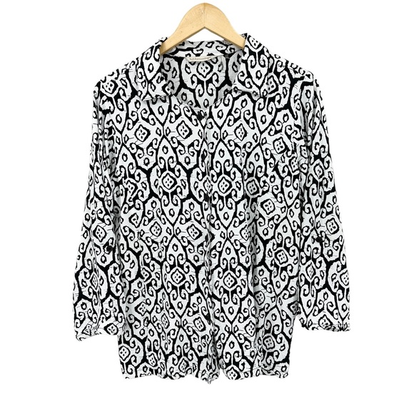 SOFT SURROUNDINGS Tunic Blouse Button Long Sleeve Black White 38291 Shirt - Picture 2 of 9